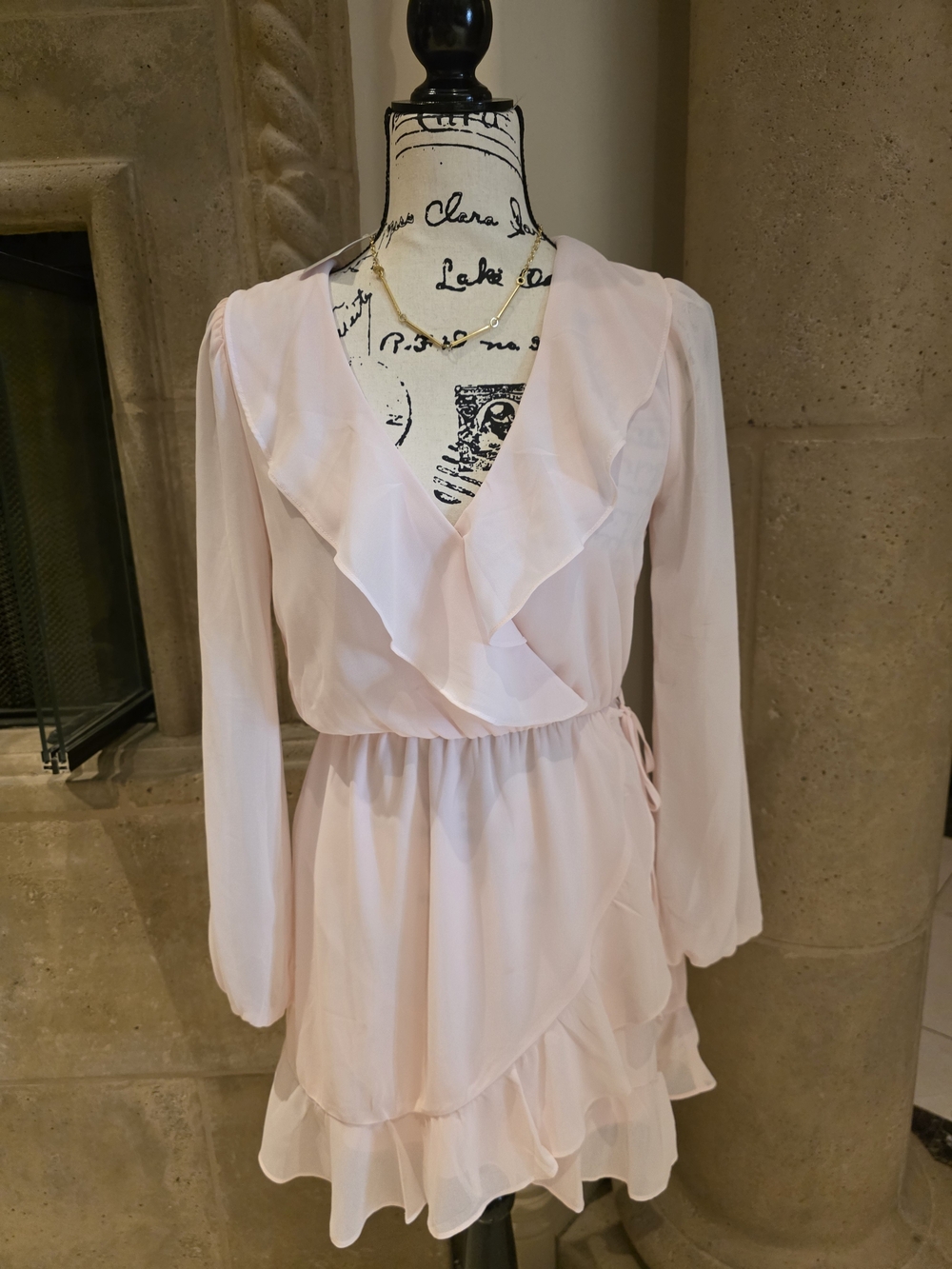 Socialite Light Pink Ruffle Wrap Long Sleeve Dress